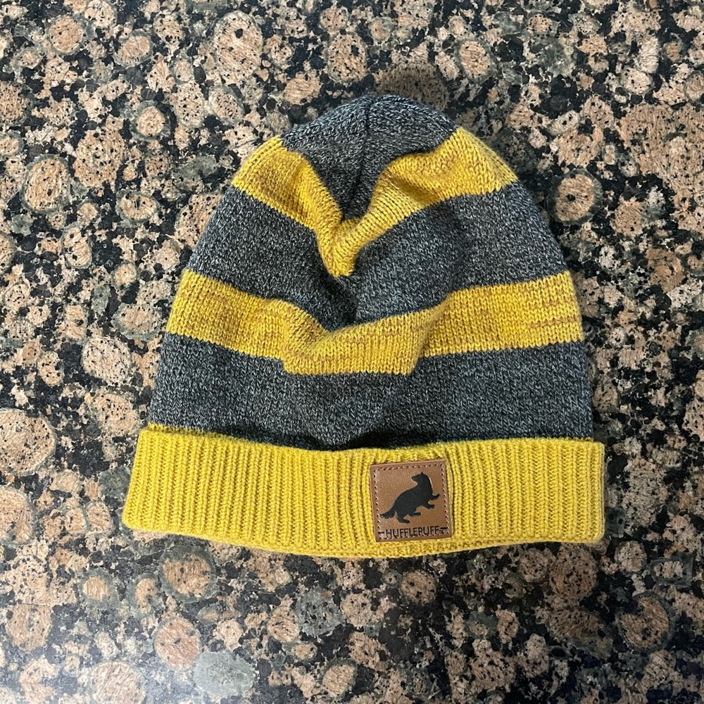 Yellow and Gray Striped Beanie